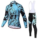 WSXCV Fahrradpullover, Herren-Anzug, Thermowolle für den Winter, lange Ärmel mit 3D-Gel-Polsterung + Hose mit Brust, Herren-Fahrradhemd-Set, Regular S Rod Belt