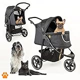 My Duque Cooper - Hundewagen & Haustier Buggy bis 32 kg mit Ablagekorb für Einkäufe, einfach faltbar, 3-Fach höhenverstellbar, Soft Touch Griffe, reflektierend und im modernes Design in schwarz