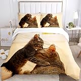 HSGLGNA Katze Bettwäsche Set 135 x 200 cm, 3D Katzenmotiv Mikrofaser Bettwäsche-Sets 3teilig mit Reißverschluss, 100% Baumwolle, mit Bettbezug und Kissenbezug (Katze-7, 220 x 240 cm)