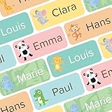 Namensaufkleber für Kinder (120 Stück) - Kleidung, Gegenstände & Schule/Kita - Namensschilder für Kleidung, personalisiert und waschmaschinenfest (Dschungeltiere)
