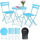KESSER® Bistroset 3-teilig | Bistrotisch 2 klappbare Stühle Balkonset Balkonmöbel Klapp-Möbel Gartenset Sitzgarnitur Gartengarnitur Gartenmöbel Sitzgruppe Metall | Gartentisch mit Abdeckung Hellblau