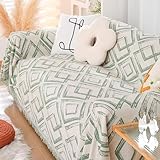 Aotiwe Sofabezug Vintage, Sofadecke Grün Rautenmuster Chenille für 1 Sitzer 180x180cm für Wohnzimmer Protector