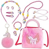 DKDDSSS 12 Teiliges Set Schmuckset für Mädchen, Einhorn Handtasche, Unicorn Kette Halskette Armband Ring Haarschmuck Schmuckset, Einhorn Geschenk für Prinzessin Ankleiden Geburtstag Geschenk