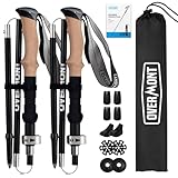 Overmont Wanderstöcke Faltbar Carbon Ultraleicht - Verstellbar 105-125 cm Trekkingstöcke - Nordic Walking Stöcke 1 Paar mit All-Terrain Zubehör Schwarz