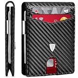 TEEHON Geldbörse Herren Slim Wallet RFID Blocking Kohlefaserleder Portmonee Herren mit 11 Kartenetui, Ausweisfenster, Geldscheinklammer, Minimalistischer Geldbeutel mit Geschenkbox - Schwarz