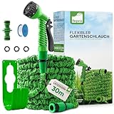 Fepro® Flexibler Gartenschlauch mit 7 Funktion 30m basic, Wasserschlauch flexibel mit 3-Fach Latexkern inkl. Adapter für 1/2' 3/4' Zoll und Wandhalterung, dehnbarer flexiSchlauch