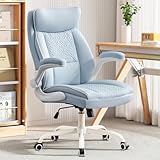 Hellove Bürostuhl ergonomischer Chefsessel Schreibtischstuhl mit Verstellbarer Rückenlehne und Klappbaren Armlehnen, Drehstuhl mit Kopfstütze Computerstuhl Home Office Stuhl Kunstleder 185 KG, Blau
