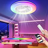Lospitch Deckenventilator mit Beleuchtung, Ø49cm Smart RGB LED Fan Licht mit Fernbedienung, LED Umkehrbar Deckenventilator mit Licht, Timer und 3 Farbtemperatur und 6 Geschwindigkeiten