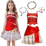 JMOCD Kinder Mädchen Kleid Kostüm Abenteuer Outfit Vaiana Cosplay Kleidung Mit Stirnband, Halskette und Ohrringen (140)