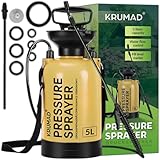 KRUMAD Drucksprüher 5L, Gartenspritze mit Lanze 203,5 cm, Maximaler Druck 3,2 bar, Hand Drucksprühgerät für Garten, Unkraut, Pflanzenschutz & Reinigung, Verstellbarer Sprühkopf, Tragegurt