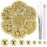 NACHLYNN 6480 Stück Flache Perlen 7 Größen Halbperlen Flachrücken-Perlen für Bastelarbeiten Schmuckgestaltung Schuhe Kleidung, Taschen DIY Projekte（Gold）