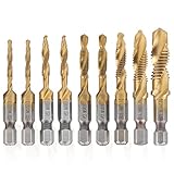 CPROSP 9PCS Gewindebohrer, Kernlochbohrer M3-M10, Maschinengewindebohrer Set aus HSS, für Holz Kunststoff Dünnes Aluminium Hartes Metall, Gold
