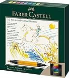 FABER-CASTELL 162010 - Pitt Artist Pen Dual Marker Tuschestift, mit zwei Spitzen, eine Pinselspitze und eine metallgefasste Faserspitze, 10er Kartonetui
