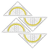 Geodreieck Grundschule 4 Stück Transparentes Geometriedreieck aus bruchsicherem Kunststoff mit gelber Skala Hilfslinien stabil Winkelmesser für Büro oder Schule Geschäftsräume (4 Stück Ohne Griff)