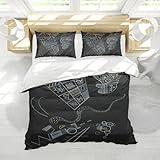 LANDERSION Abstraktes geometrisches Muster Bettbezug Moderne Kunstlinie Unregelmäßige Formen Schwarz 3 teiliges Bettwäsche Set Weicher Bettbezug für Männer Schlafzimmer Dekor 260x240cm