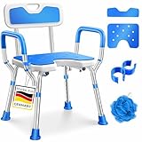 KESSER® Duschhocker mit Lehne für Senioren & Schwangere Duschsitz | Badhocker 150KG belastbar 6 Stufen 38-54cm höhenverstellbar | Duschhilfe Duschstuhl inkl. Antirutschfüße, Matten & Brausehalterung