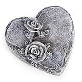Logbuch-Verlag kleines flaches Grabherz Herz mit Rosen als Trauerherz Grabdekoration Urnengrab Grabschmuck grau 8 x 8 cm