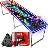 Beer Pong Offizieller Spotlight Tisch Set | Mit LED Beleuchtung | 1 Tisch + 2 Rack + 22 Rot Becher 53cl + 4 Ping-Pong-Bälle | OriginalCup®