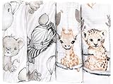 FENSILO Spucktücher Mullwindeln 4er Pack 70x80cm Mulltücher Baby Stoffwindeln für Jungen und Mädchen beige-Olifant