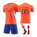 Maßgeschneiderte Fußballtrikots Individuelles Fußballtrikiot Benutzerdefiniert Trikot Personalisiertes Trikot Set Kinder Erwachsene mit Namen, Kinder Kurz Fußball Set Herren Trikots Shorts Socken Set