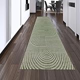 Teppich-Traum Outdoor Teppich Flur Läufer Korridor Balkon Hoch-Tief-Effekt Boho Style kurzflor Bogenmuster Uni grün, 80 x 250 cm