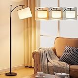 ROTTOGOON Stehlampe für Wohnzimmer mit 3 Farbtemperaturen LED Glühbirne Stehlampen Hoch Industrielle Stehlampe Lesen für Schlafzimmer Büro (9W LED-Glühbirne Beige Lampenschirm enthalten) Schwarz