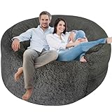 Delmach Flauschiger Sitzsack-Stuhlbezug (ohne Füllung) für Erwachsene, Jugendliche oder Kinder, XL, Kunstfell-Stofftieraufbewahrung, 1,5 m, Castlerock Grau