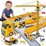 Baustellenfahrzeuge für 3-7 Jahre alte Jungen Baustellenfahrzeuge Kinder Kleinkind Auto LKW Spielzeug Kran Bagger Muldenkipper Baufahrzeug Spielzeug für 3 4 5 6 7 Jahre alt Jungen Geschenke
