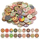 QZKJQDD 200 Stück Holzknöpfe, 15 mm, Multicolored, Retro, Vintage, DIY, Basteln, Nähen, Scrapbooking, Holzblumenknöpfe, Knebelknöpfe