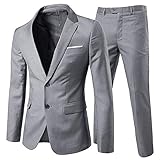 Allthemen Anzug Herren Anzug 2 Teilig Slim Fit Herrenanzug Hochzeit Anzüge Herren Modern Sakko für Business Hellgrau(2 Knöpfe) S