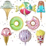 8 Stück Luftballons Geburtstag, Folienballons Kinder süße Heliumballons, Eis, Donuts, Süßigkeiten, Popcorn, Partydekorationen, Luftballons, Sommerpartydekorationen