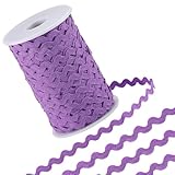 GORGECRAFT 137 Yards Rick Rack Trim zum Nähen, 0,95 cm RIC Rac Band, dünnes Rickrack lila Wellenbiegen Fransenborte Zickzack-Polyester S-förmige Spitze gewebter geflochtener Stoff mit Spule für DIY