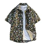 Druck Shirt Herren Klassisch Knopfleiste Hemd Leichte Mode Casual Kurzarm Jugend Vintage Trend Streetwear Basic Urlaub Party Strandshirt A-01 6XL