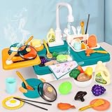JONRRYIN Küchenspüle Spielzeug Set mit Wasserkreislauf, 31 Stück Waschbecken Spielzeug, Kinderwaschbecken Spülbecken Kinder ab 3 4 5 Jahre