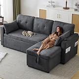 OCACA Schlafsofa mit Schlaffunktion, L-förmiges Sofa, modernes Design, Polstermöbel, Sofa, Loungesessel mit Stauraum, mit Getränkehalter, Wohnzimmer-Schlafsofa, Links und rechts austauschbar