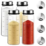 Gykutix 4 Stück 300ml Gewürzgläser mit Drehdeckel, Gewürzstreuer Glas, Gewürzdosen mit 4 Arten von Gewürzlöchern, Borosilikatglas Gewürzstreuer Groß, Esszimmer, Grillen im Freien und Kochkunst