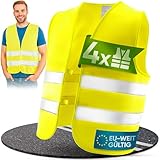 PURAHELP Warnwesten Auto 4er Set [EN ISO 20471] für Erwachsene - EU-weit gültig - Bis zu 150m sichtbar - Sicherheitsweste Auto Warnweste Gelb - Warnschutzweste