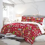 Fusion Wende-Bettwäsche-Set mit Weihnachtsmann-Motiv – Einzelbettgröße in Rot, Elfenrot
