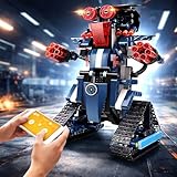 RC ferngesteuerter Roboter aus Baustein-Set, Roboter-Fahrzeug mit Ketten als Steck-Bausatz mit App- und Fernsteuerung, Stunt-Bot aus Klemmbausteinen, DIY Technik-Bausatz, für Personen ab 14 Jahren