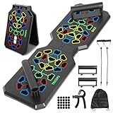 Faltbares Liegestützgriffe, Multifunktions Push Up Board, mit 2 Elastischen Widerstandsseilen und Unterarmtrainer, Fitnessgeräte für Krafttraining Zuhause