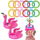 VIKSAUN 14 Stück Wurfspiel Flamingo Aufblasbare Ringwurfspiel Eltern Partyspiele für Sommer Hawaii Party Hochzeit Sommer Pool Party Outdoor Indoor Spiele (14 Stück)