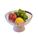 MWANG Obstschale aus Glas mit rosa Herz-Design, Standfuß, 24,1 cm Durchmesser, transparent und rosa