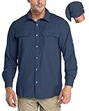 33,000ft Herren Sportshemd Langarmhemd Atmungsaktives Funktionshemd Schnelltrocknende Shirt Outdoorhemd für Männer Frühling Sommer Herbst UV-Schutz Wandern Angeln Shirts Navy Blau 2XL