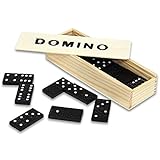 CAGO Domino - Klassisches Domino-Spiel mit Holzbox, Schwarz/Natur, Unisex, 36+ Jahre, 14.5 x 5 x 3 cm