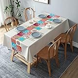 Wasserdichtes PVC-Wachstuch, geometrisches Muster, Tischdecke, 90 x 140 cm, für den Außenbereich, quadratisch, Tischabdeckung, für Esszimmer, leicht zu reinigen und