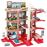 STARLUX 401006 Super Garage Station-Service Authentische Kleinwagengarage mit kompletter Total-Tankstelle 4 Ebenen, Rot Grau Schwarz,