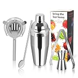 Cocktail Shaker Set, 5 Stück Edelstahl Cocktail Bar Cocktailshaker Kit mit Rezeptbuch, 750 ML Premium Barkeeper Set mit Messbecher und Barlöffel Cocktail Starter Set für Zuhause, Bar