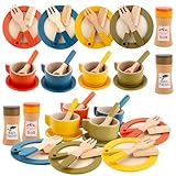 TOSAVGA 26PCS Kinder Holzgeschirr Sets, Kinderküche Zubehör, Spielküche Geschirr für Kinder, Küche Zubehör Kinder, Bildung Küche Rollenspiel Lernspielzeug für Mädchen und Jungen ab 3 Jahren