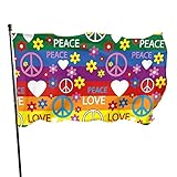 Flagge 150 x 90 cm, Herz Friedensblume Regenbogenfarben LGBT Fahne mit Messingösen, Lebendige Farbe und UV-beständig, Doppelt Genäht Geeignet Langlebig für Draußen und Drinnen