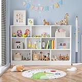 ECACAD Bücherregal, Holz-Bücherregal mit 3 offenen Regalen, 8 Würfel, Aufbewahrungsregal für Wohnzimmer, Heimbüro, Weiß (L x B x H) 150 x 24 x 102 cm